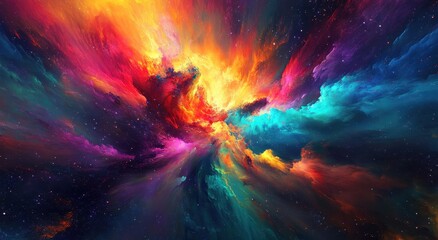 Colorful Cosmic Explosion of Nebula with Brilliant Swirls of Orange, Pink, Blue and Purple in Outer Space Captured in High-Resolution Digital Art