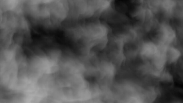 Thick, swirling dark gray smoke or fog drifting across black background, creating mysterious and moody atmosphere Dark Smoke or Fog on Black Background