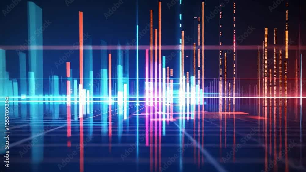 Poster vibrant digital data visualization colorful bars and lines showcasing futuristic statistics and tech