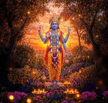 Shri Vishnu Standing with Shankha, Chakra, Gada, and Padma &ndash; The Preserver of the Universe