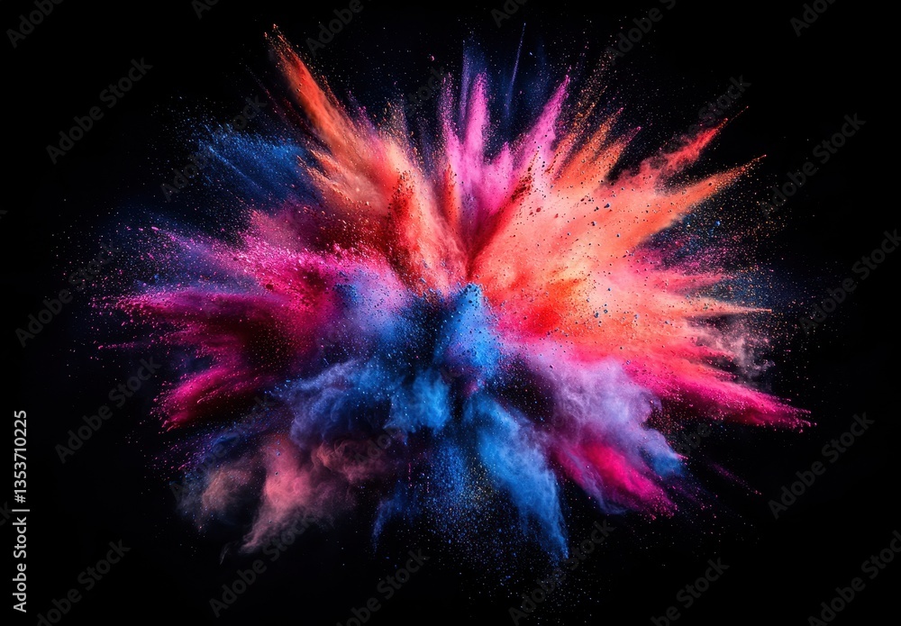 Poster colorful explosion of paint powders creating vibrant patterns in dark background capturing energy an
