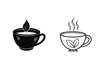 Teacup Icons Hot Beverage, Leaf, Drink, Silhouette, Line Art