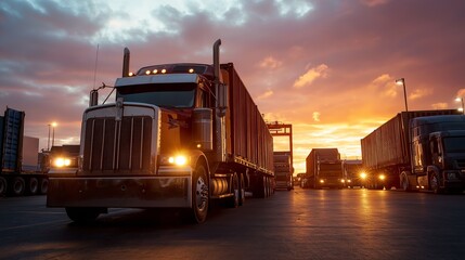 Hyperrealistic Truck Scene Sunset Industrial Area