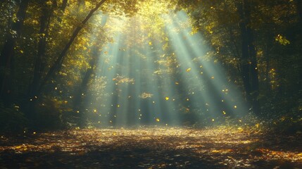 Golden Sunlight Streams Through Autumn Forest (1)