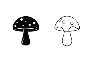 Mushroom Icons Filled and Outline Designs, Simple, Nature, Fungi, Illustration