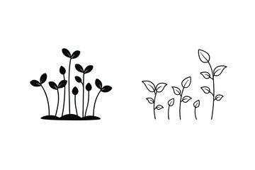 Simple Line Art Drawings of Growing Plants and Sprouts