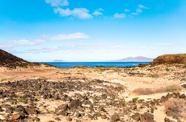 Volcanic landscape, Island Isla de Lobos, Canary Islands, Spain, Europe.