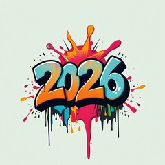 The year "2026" is presented in a dynamic graffiti style with colorful paint splashes and drips on a light background.