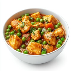 Fototapeta premium A spicy chicken curry dish with rice, potatoes, and vegetables, a flavorful meal