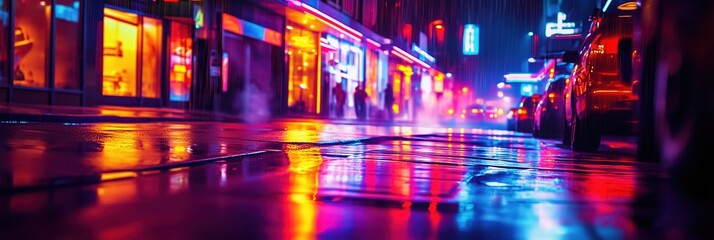 Vibrant urban nightlife showcasing energetic street life and neon lights