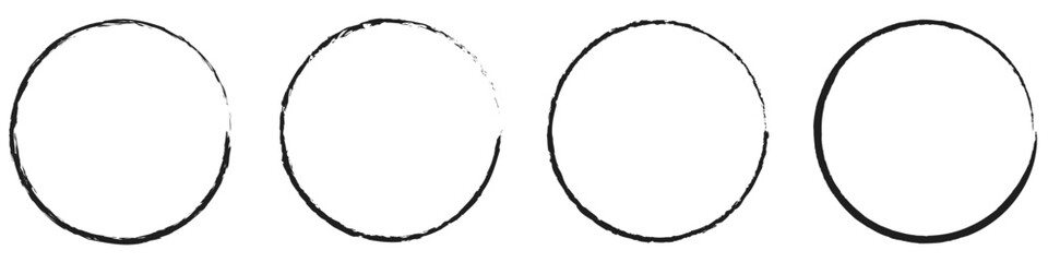 Hand drawn circle line sketch set. Circular vector image. Hand drawn circle with doodle patterns. Vector brush strokes circles of paint.