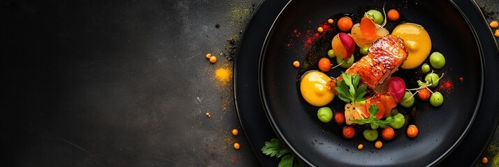 Boutique culinary banner showcasing a refined gourmet dish with vibrant colors