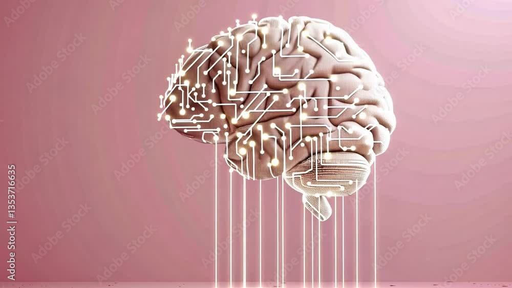 Poster exploring fusion of brain and technology modern design of circuit patterns in digital intelligence a