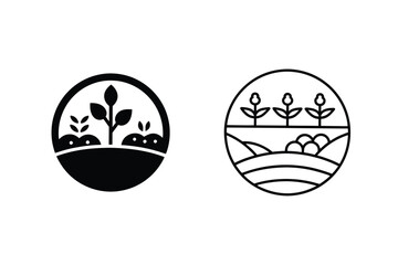 Farmland Icons Agriculture, Growth, Plants, Soil, Nature, Rural, Farming, Eco, Organic, Harvest © pankajkumar
