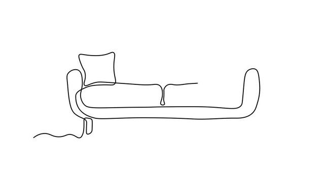 Abstract lounge, living room, upholstered sofa, Self drawing animation one continuous line draw, logo
