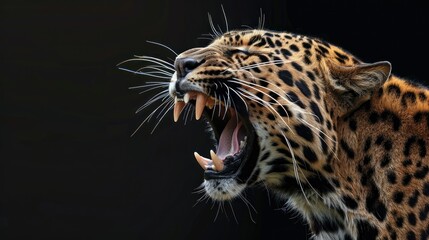 Obraz premium Close-up of a panther head roaring fiercely