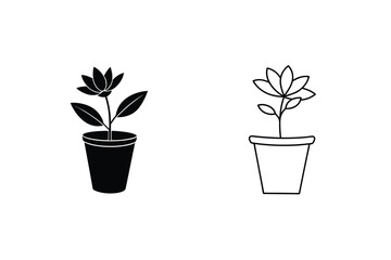 Potted Plant Icons Silhouette and Outline Designs for Gardening