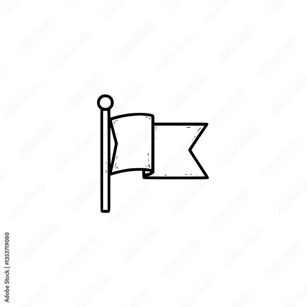 Poster a simple line art style illustration of a flag waving gently the flag has a forked end and is attach