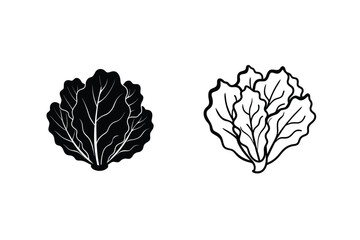 Lettuce Leaf Icons Black Silhouette and Line Art Design