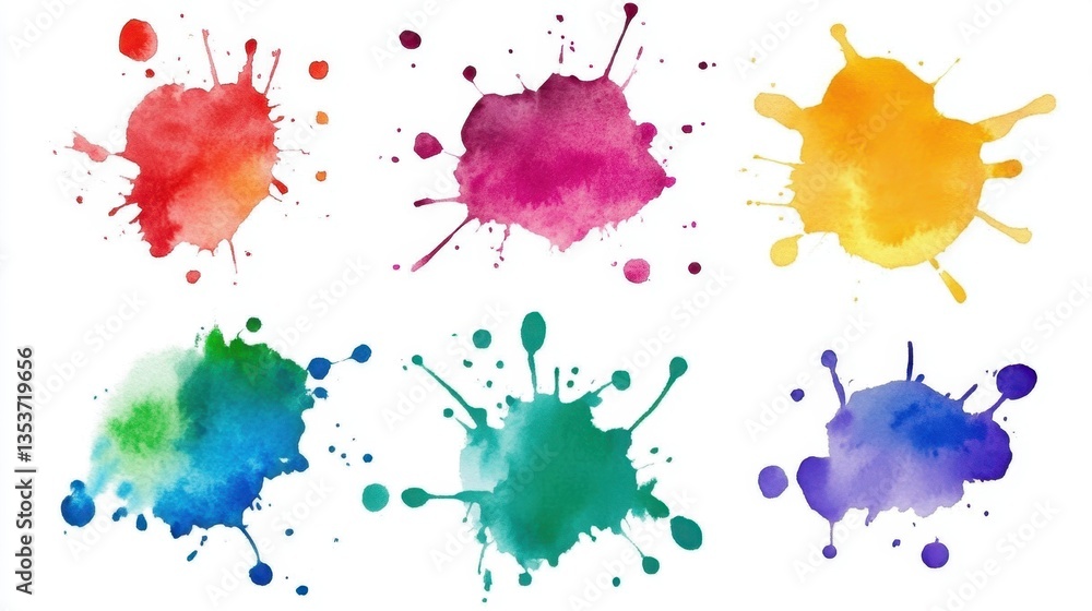 Poster watercolor splatter palette: a vibrant array of colorful watercolor splatters bursts with creativity