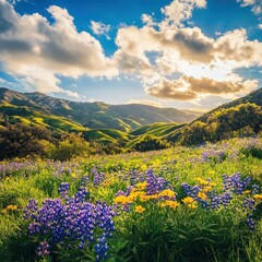 Fototapeta premium Spring landscape with flowers