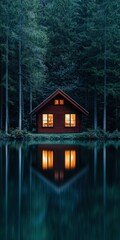 Fototapeta premium Wood cabin by a serene lake