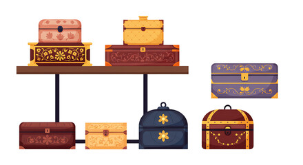 Cartoon Treasure Chest Collection with Decorative Details for Storage Design