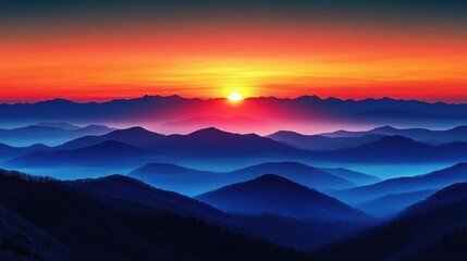 Obraz premium Majestic Sunrise Over Rolling Mountain Ranges