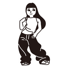 ヒップホップ　女性　線画　　ベクター