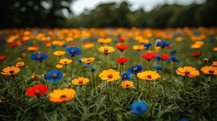 Vibrant Cosmos Flowers Bloom in Field