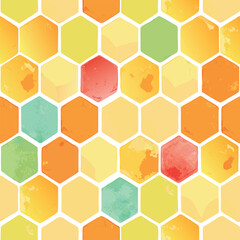 Colorful watercolor honeycomb honey bees watercolor seamless vector pattern
