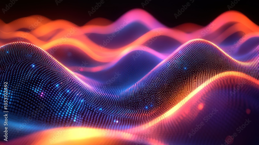 Poster abstract dynamic flow with glowing dots vibrant color gradient resembling waves ideal background for technology or futuristic concepts