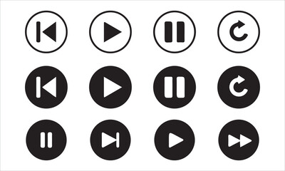 Media player icons. Play and pause buttons icon set, ideal for media players. Vector illustration Eps 10