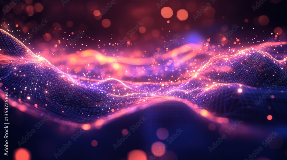 Poster abstract futuristic landscape with glowing grid and bokeh lights a digital representation of advance