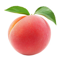 Fresh ripe peach with green leaf on a Transparent background