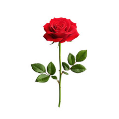 Fototapeta premium Elegant red rose with lush green leaves on a black background