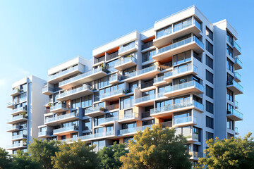 Modern and new apartment building. Multistoried modern, new and stylish living block of flats.