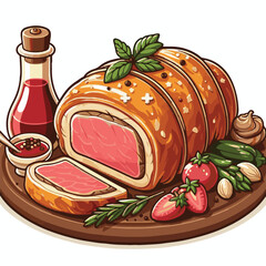 meat, food, traditional, slice, dinner, pastry, meal, beef, cooking, red, lunch, holiday, wellington, sauce, roasted, recipe, puff, cut, fillet, stuffed, steak, pie, christmas, tradition, ingredient, 