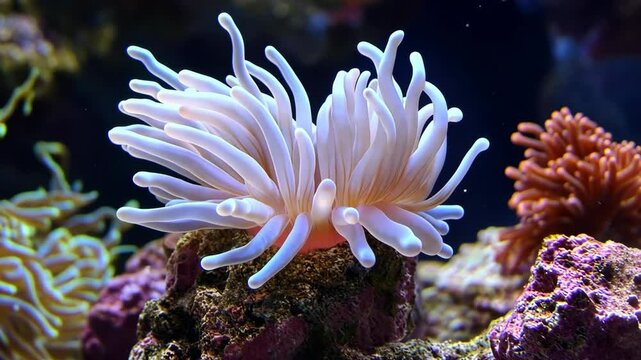 Colorful sea anemone showcases its vibrant tentacles in an underwater habitat