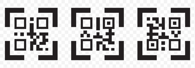 Fototapeta premium Set of digital scanning qr code icons isolated on a white background. Barcode scanner icon. QR code for payment. QR codes scan in black color flat styles for smartphone. Vector illustration. EPS 10