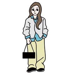 おしゃれ　ファッション　女性　線画　　ベクター