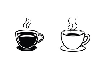 Hot Coffee Cups Black and White Icon Designs, Beverage Illustrations