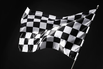 One racing checkered flag on black background
