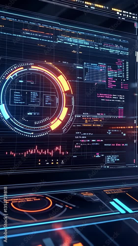 Poster advanced digital dashboard displays real-time data analytics in a futuristic setting