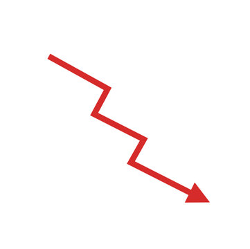 Red arrow going down stock icon. Financial market crash icon for your website design. Graph chart downtrend symbol.