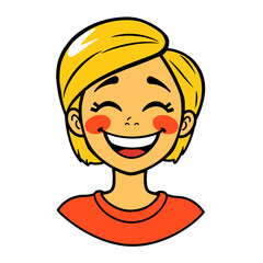 A smiling character radiating warmth and positivity in a red outfit