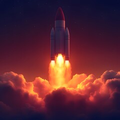 Fototapeta premium Rocket Launch Through Night Sky Clouds