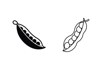 Simple Line Art Illustrations of Peas in Pods