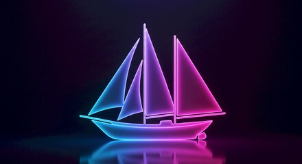Neon Sailboat Icon Glowing Pink Blue Travel Yacht Boat Sea