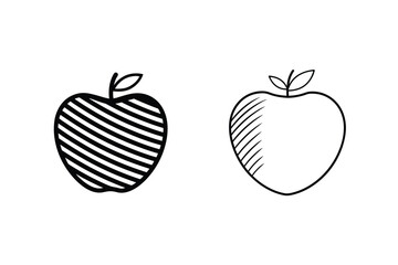 Two Simple Apple Line Art Icons Striped and Solid